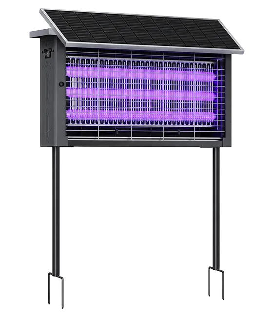 BugZapp solar mosquito zapper hanging outdoors